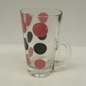 Anchor Hocking Crystal with Pink and Black DOTS 5 1/4 In Handled Cone Shape MUG